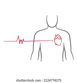 Corazón humano lineal y línea de pulso en imagen humana simple.