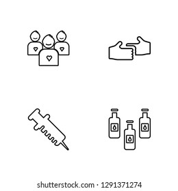 Linear Human, Vaccine, Sharing, Clean Water Vector Illustration Of 4 outline Icons. Editable Pack Of Human, Vaccine, Sharing, Clean Water