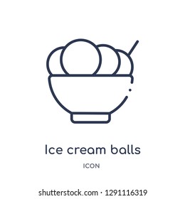 Linear ice cream balls cup icon from Bistro and restaurant outline collection. Thin line ice cream balls cup vector isolated on white background. ice cream balls cup trendy illustration
