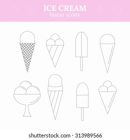 Linear ice cream and cones icons.