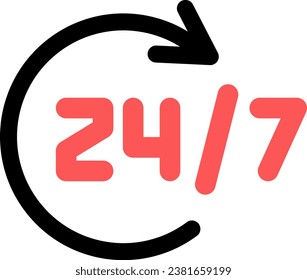 Linear icon of 24 hours as 24-hour business symbol