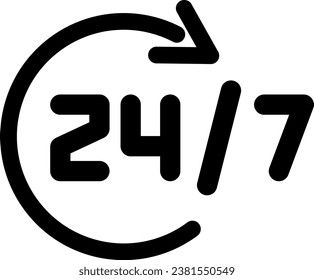Linear icon of 24 hours a day as symbol of support or shop delivery