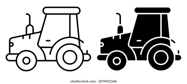 Linear icon. Agricultural tractor. Transport and equipment for transporting agricultural products on field. Simple black and white vector isolated on white background