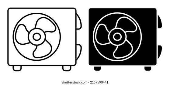 Linear icon. Air conditioner unit with three bladed fan. Room cooling and heating. Maintaining comfortable temperature in office. Simple black and white vector isolated on white