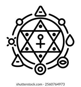 A linear icon of alchemy symbol 