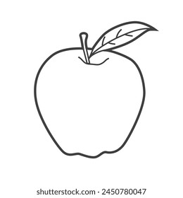 Linear icon of an apple, vector illustration in black and white. Fresh fruit symbol in simple style.