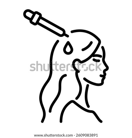 Linear icon of applying scalp serum on head 
