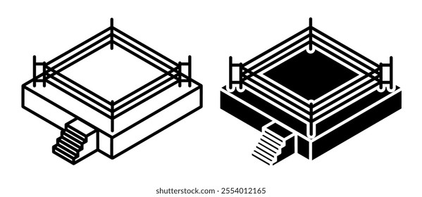 Linear icon, arena for boxing and martial arts matches. Empty sports ring. Simple black and white vector isolated on white background