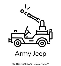 Un icono lineal del jeep del ejército 