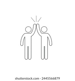 Das lineare Symbol, verbunden mit Selbstbewusstsein, dem Wunsch nach Erfolg und der gemeinsamen Lösung einer Idee, ist ein Konturpiktogramm menschlicher Figuren auf weißem Hintergrund