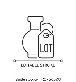 Icono lineal de lote. Elemento de subasta. Premio de negociación. Oferta de propiedades, antigüedades. Negociación y trato. Ilustración personalizable de línea delgada. Símbolo de contorno. Dibujo de contorno aislado del vector. Trazo editable