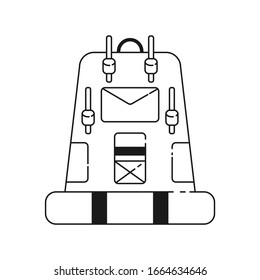 Linear icon of a backpack. Backpack for hiking and travel. Vector.