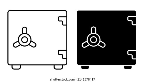 Linear icon, bank vault for storing money, jewelry and securities. Simple black and white vector isolated on white background