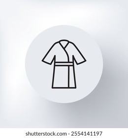 Linear icon of a bathrobe with a belt in a circle on a light gray background.