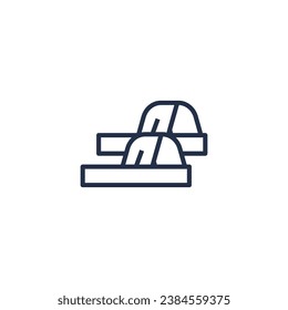 Linear icon of beach slippers with thick soles. Casual clothes and shoes. Wardrobe item to create modern fashionable look. Simple dark grey vector symbol isolated on white background