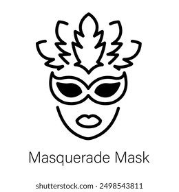 A linear icon of beautiful masquerade mask 