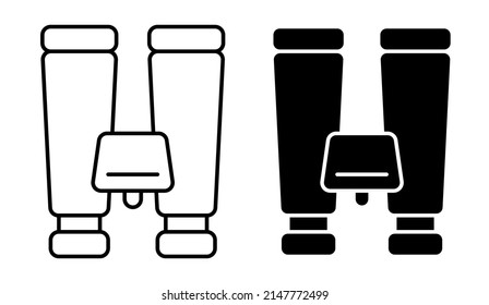 Linear icon, binoculars to observe distant objects. Equipment for campaigns and military operations. Simple black and white vector isolated on white background