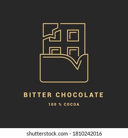 Linear icon of bitter chocolate. Logo and badge of chocolate products. An illustration for your business project.