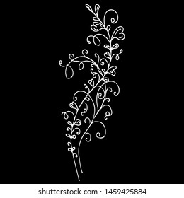 Linear icon with black flowers outline hand on black background. Vector sketch. Logo design
