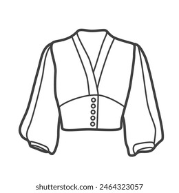 Linear icon of a blouse. Simple black and white vector illustration of women's clothing in a minimalist line style. Perfect for fashion and apparel design projects.