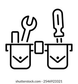 Um ícone linear do cinto de um carpinteiro com ferramentas