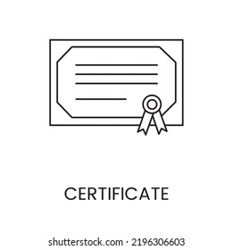 Linear icon of the certificate in vector, illustration.