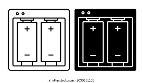 Linear icon. Charger with batteries inside. Reusable rechargeable batteries for portable devices. Simple black and white vector isolated on white background