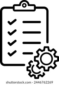 Linear icon of checklist board with gear icon as service support symbol