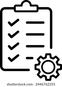 Linear icon of checklist with gear icon as technical support sign