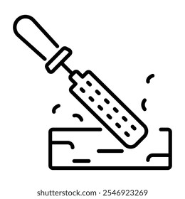 Linear icon of a chisel engraving a wooden piece