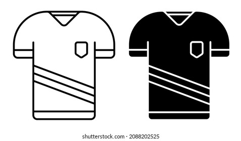 Linear Icon. Classic Football Player T Shirt. Sports Uniform Of Soccer Player. Layout Of Athletes On Field. Simple Black And White Vector Isolated On White Background