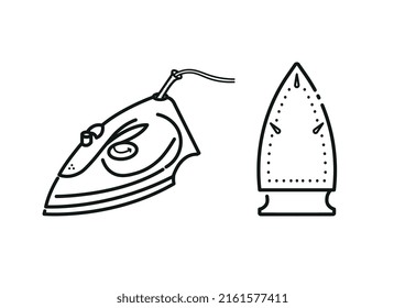 Linear icon of clothes iron clothes lying and standing.