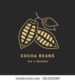 Linear icon of cocoa beans. Logo and badge of chocolate products. An illustration for your business project.