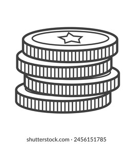 Linear icon of coins. Black and white vector illustration of coins used for financial planning and personal finance management.