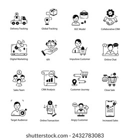 Colección de iconos lineales que representan modelos CRM 

