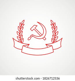 Icône linéaire du communisme. Marteau, faucille et couronne avec orchestre. emblème soviétique. Armoiries minimalistes de l'URSS. Image vectorielle