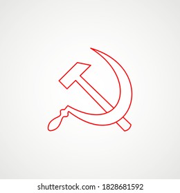 Lineare Ikone des Kommunismus. Hammer mit Sichel. Rotes sowjetisches Emblem. Minimalistische Wappen der UdSSR. Vektorgrafik