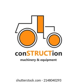 Linear icon construction equipment for roads vector illustration. Simple outline logo paving machine. Rental, production and execution of works