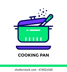 Linear icon Cooking pan of bakery, cooking. Pictogram in outline style. Suitable for mobile apps, websites and presentation