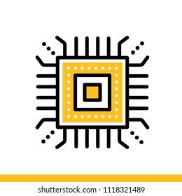 Linear icon CPU, hardware. Data computing and internet technology icon. Suitable for print, website and presentation