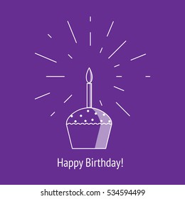 Linear icon cupcake with a candle. Vector illustration of a happy birthday.