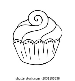 Linear icon of cupcake, muffin in hand draw style. Vector illustration for your design. Outline drawing, coloring book