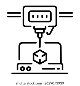 A linear icon depicting additive manufacturing