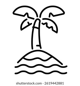 Linear icon depicting a beach scene with waves