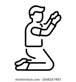 Un icono lineal que representa a un personaje rezando