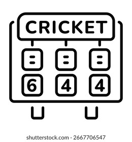 Un icono lineal que representa un panel de marcador de cricket
