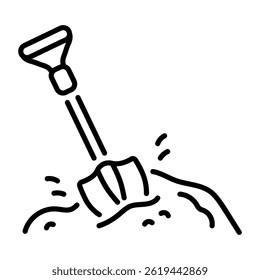 A linear icon depicting a digging shovel