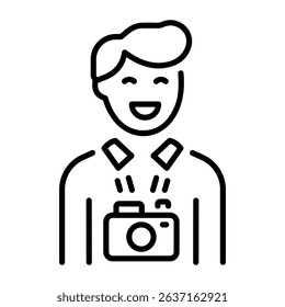 A linear icon depicting paparazzi with camera 