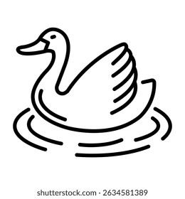 A linear icon depicting a swan bird floating in water