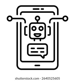 A linear icon depicting a virtual ai robot 